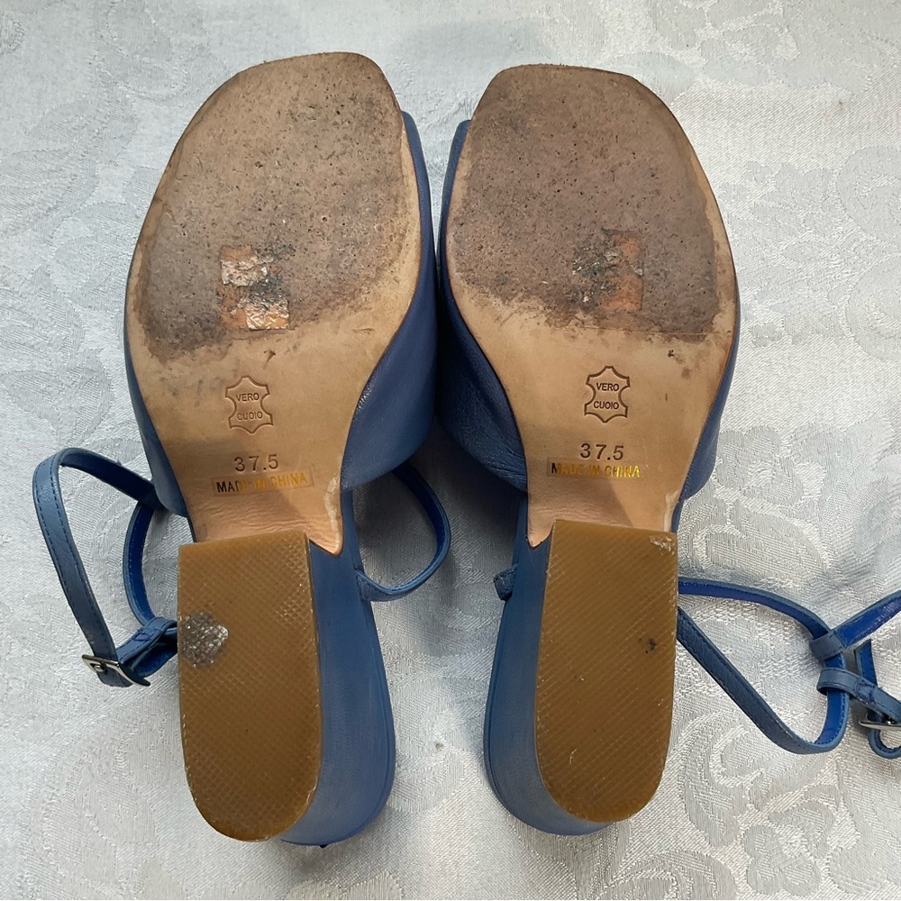 ZOMP Peep Toe Teal Blue Block Heel Shoes Size eu 37.5, leather sole,  3" heel - Picture 5 of 5